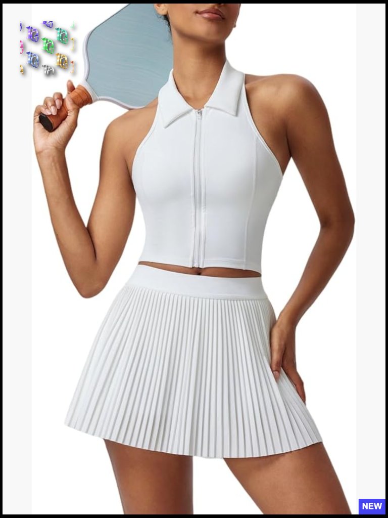 Pleated Tennis Skirt Set Two Piece Racerback Golf Outfits Pickleball Dress With